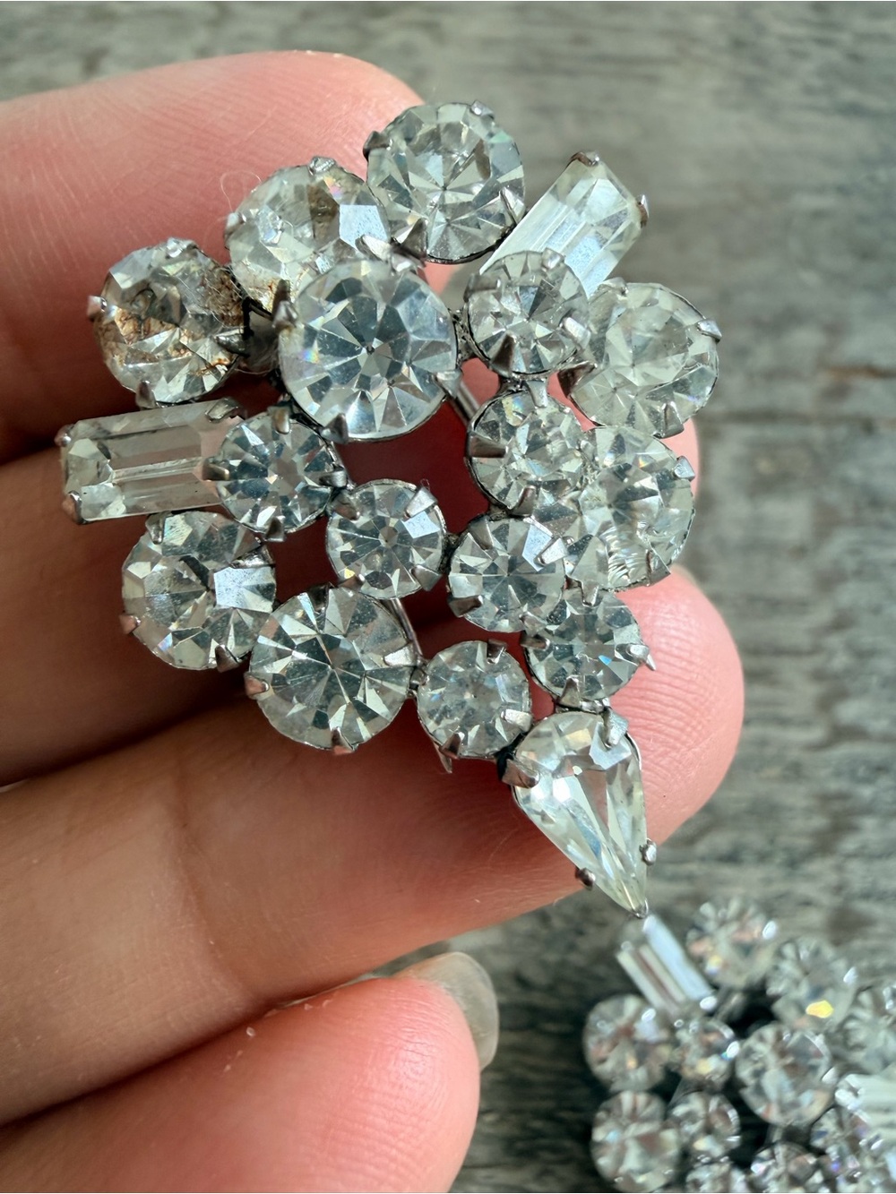 2- Vintage Art Deco Rhinestone Fur Clip Set Silver Tone 1930s Jewelry Pair Gift